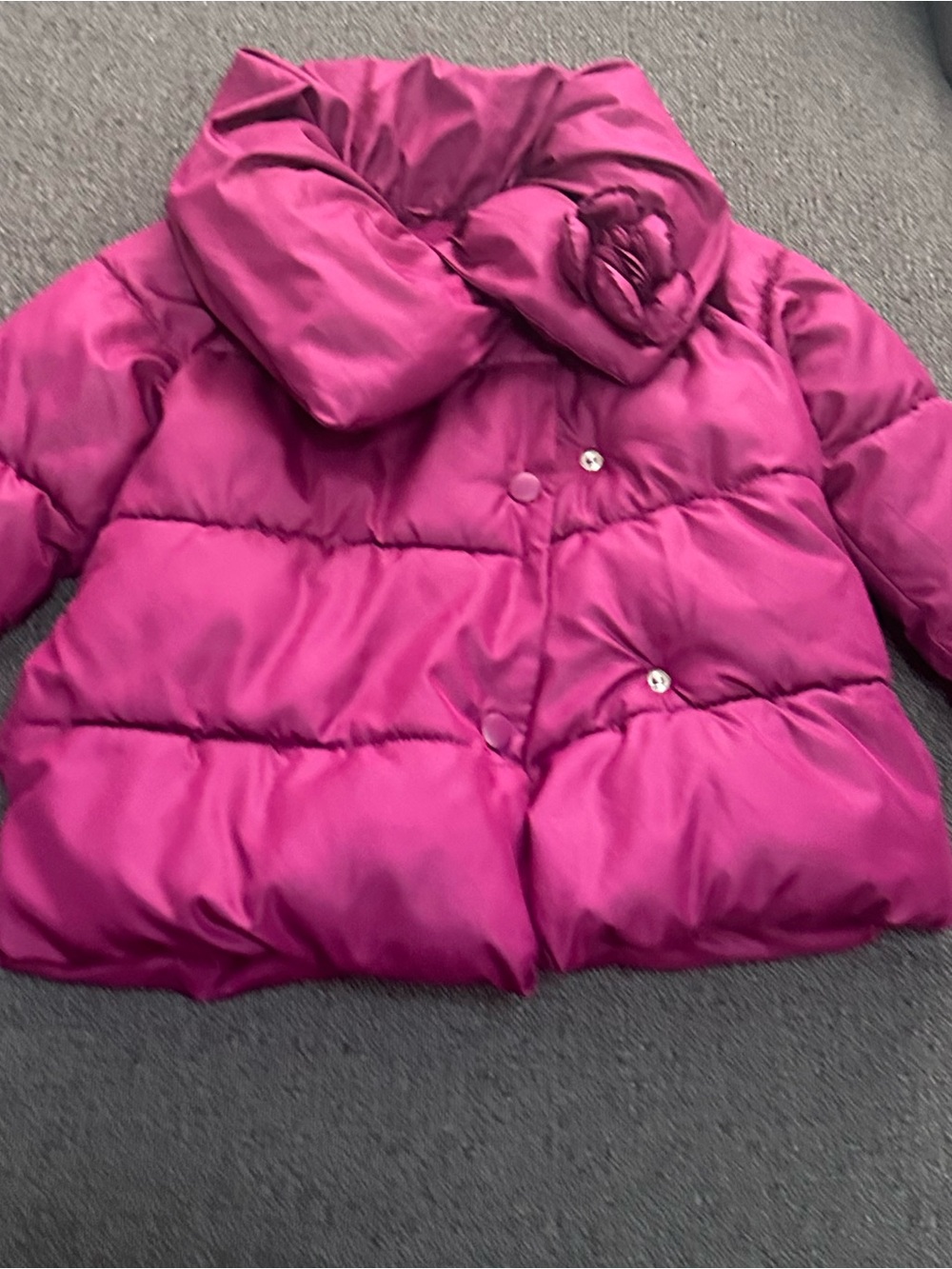 Old Navy Fuchsia Puffer Jacket with Rosette Accent